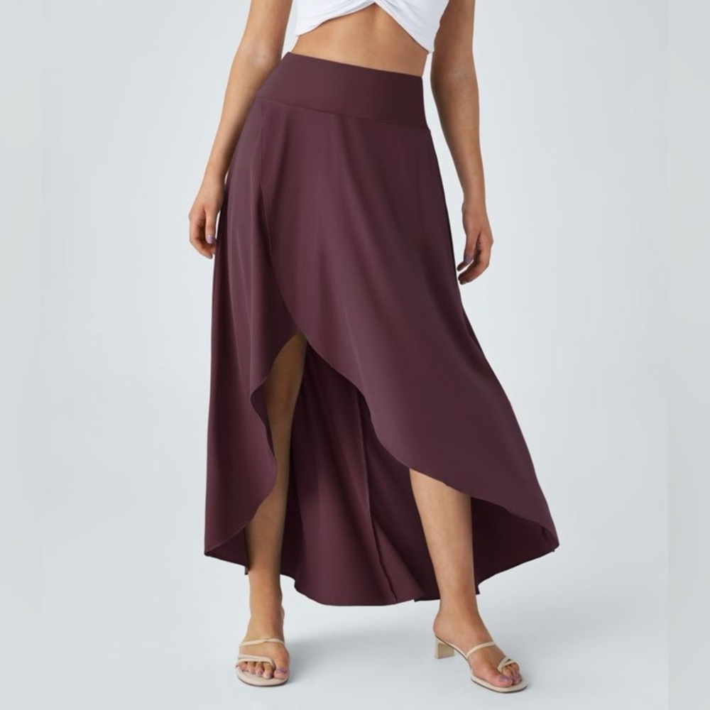 Halara Breezeful High Waisted High Low Ruffle Front 2-in-1 Maxi Skirt Small